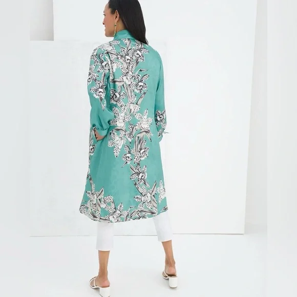 Chicos Reversible Floral To Animal-Print Duster Jacket size size 2 (12-14) - Picture 2 of 14